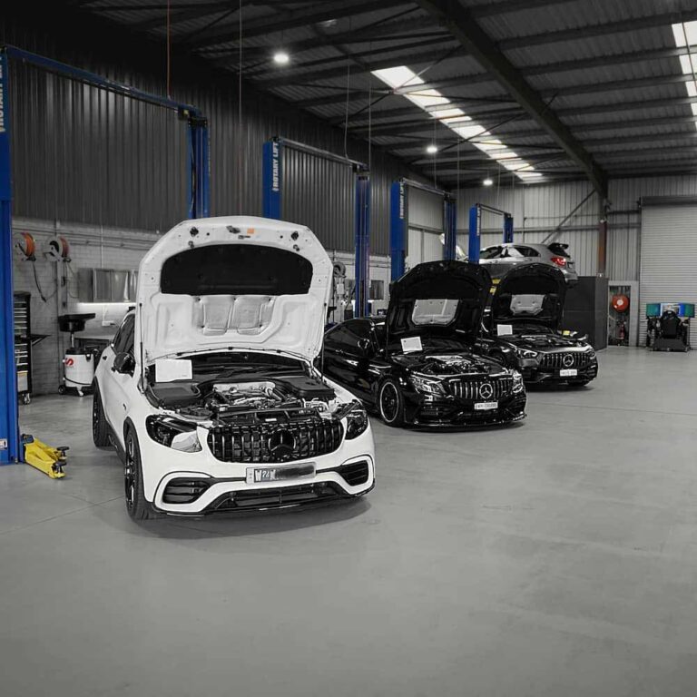 Car in workshop receiving Mercedes Power Upgrades